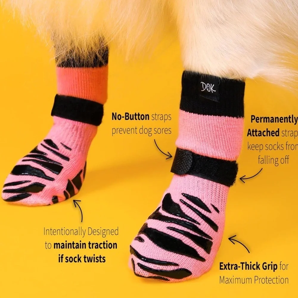 DOK TigerToes Premium‎ Non-Slip  Dog Socks Sassy Pink XL
